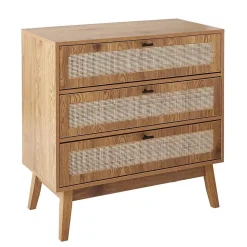 Commode 3 tiroirs avec façades en rotin et pieds en bois L80 cm - ALIA