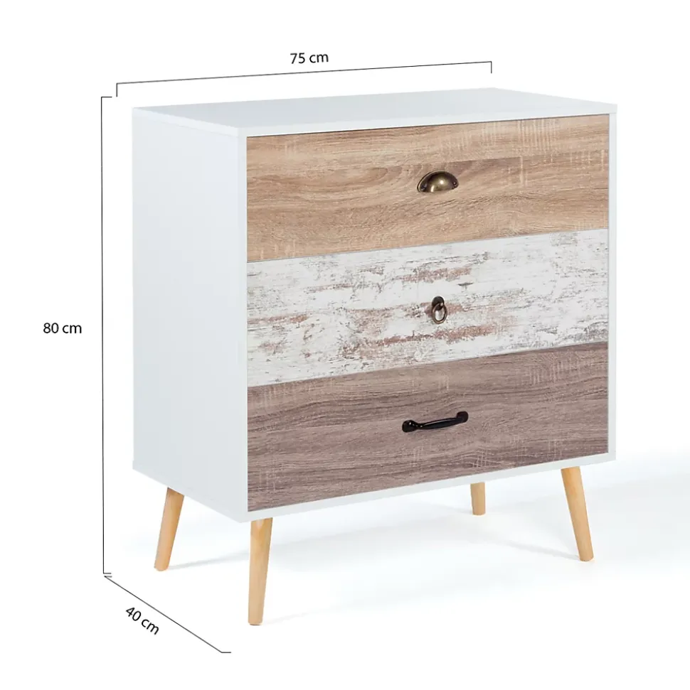 Commode 3 tiroirs BAHIA 75 cm scandinave