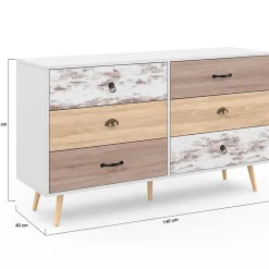 Commode 6 tiroirs BAHIA XXL 140 cm scandinave