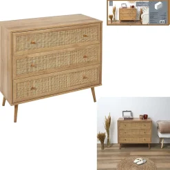 Commode 3 tiroirs Bali en cannage et panneaux de particules