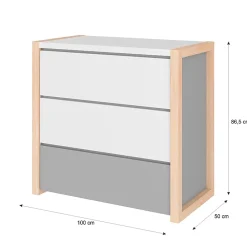 Commode 3 tiroirs Bellamy Pinette Blanc et gris