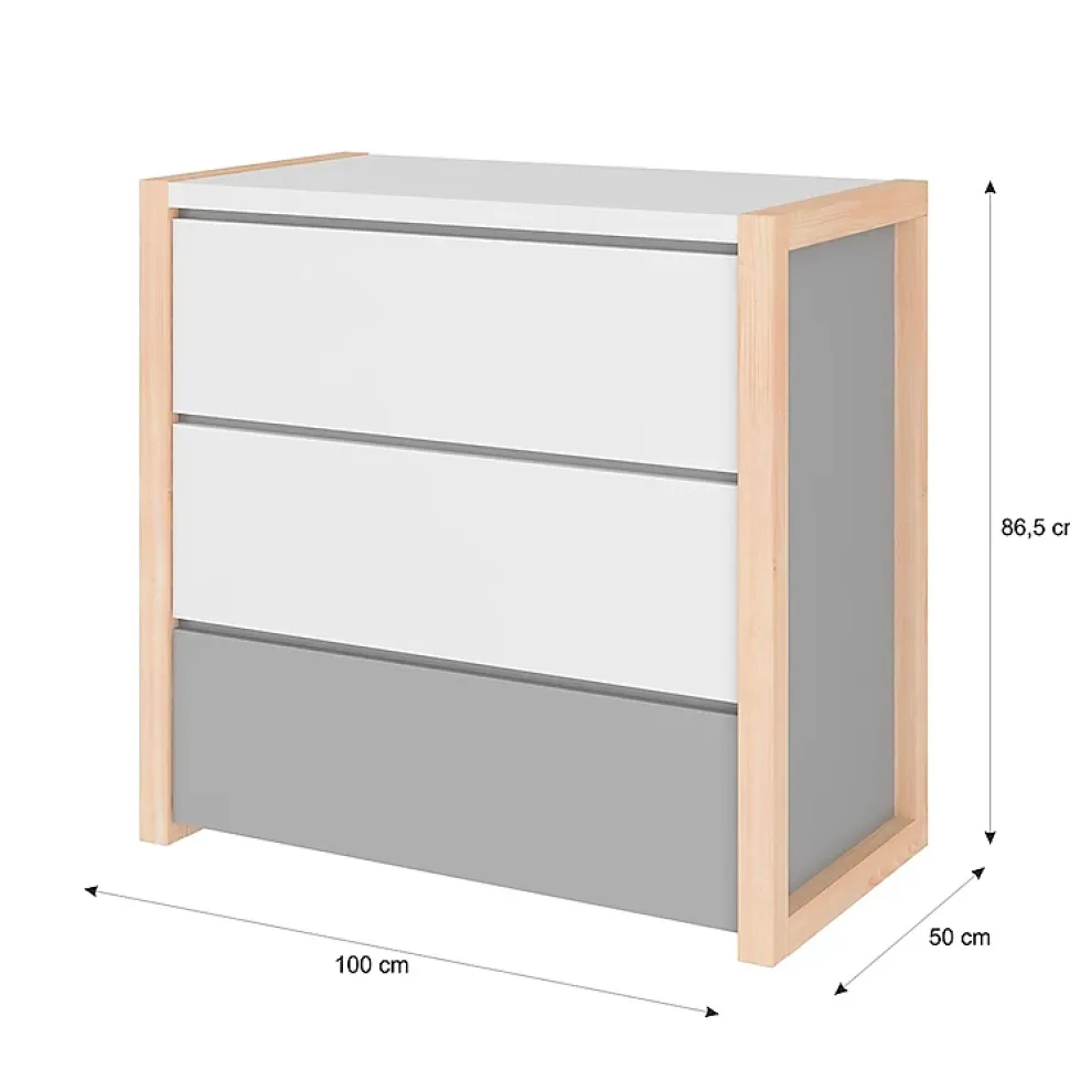 Commode 3 tiroirs Bellamy Pinette Blanc et gris