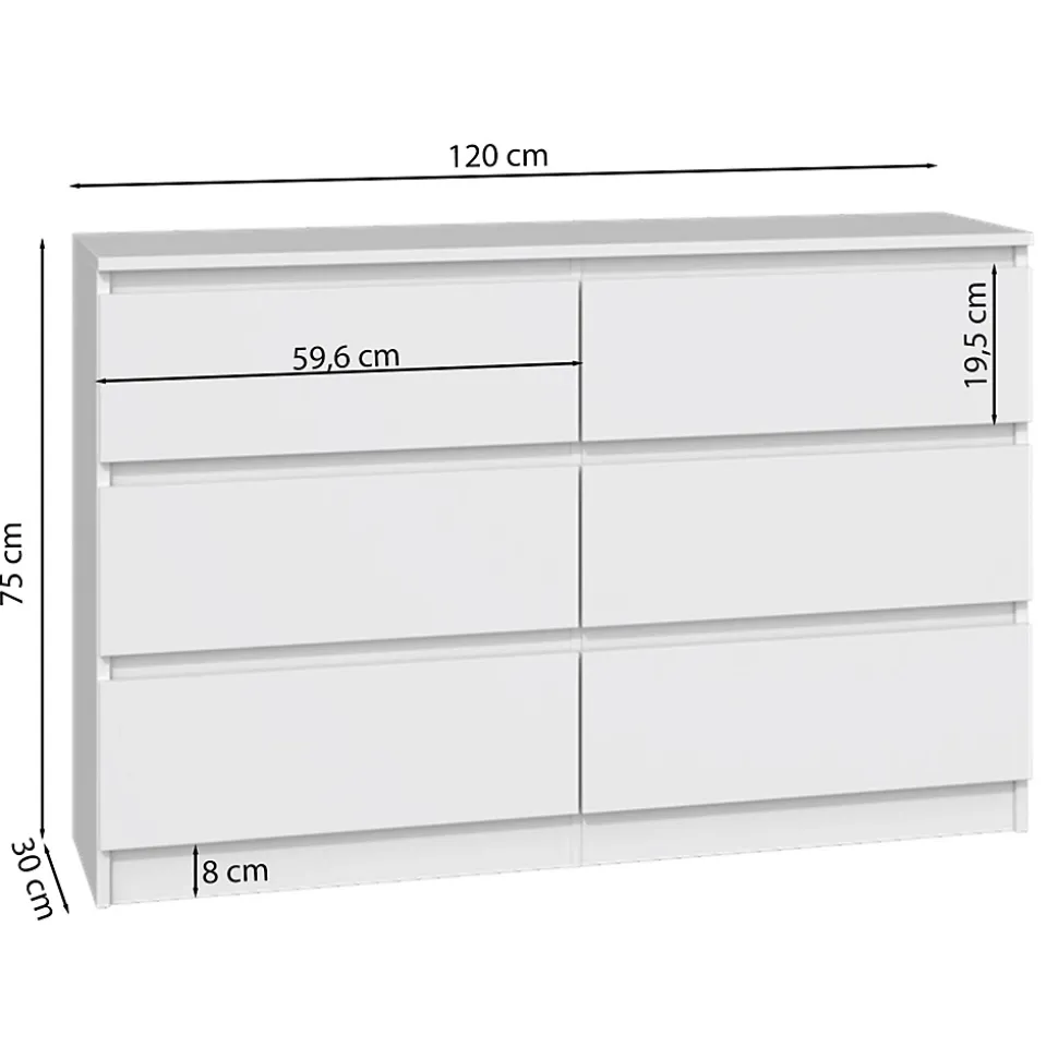 Commode 6 tiroirs blanc 120 cm MALWA