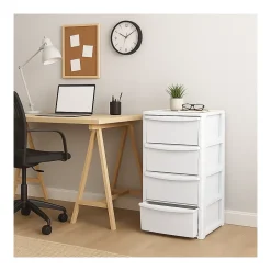 Commode 4 tiroirs Blanc - Meuble de Rangement Chambre Bureau Buanderie 39 x 38.5 x H 80.5 cm Art Plast