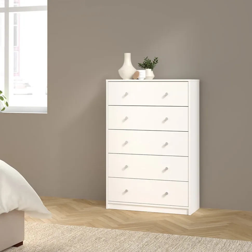 Commode 5 tiroirs blanc H108 cm - LISE