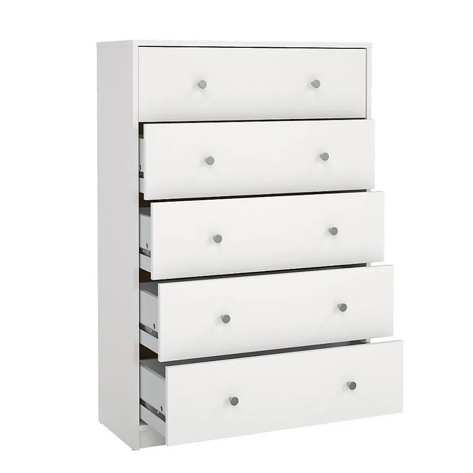 Commode 5 tiroirs blanc H108 cm - LISE