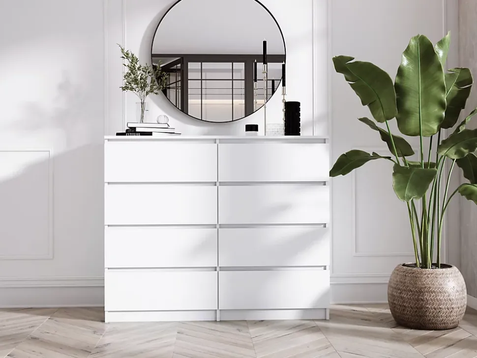 Commode 8 Tiroirs, Blanc Mat, 140 X 101 X 39 Cm