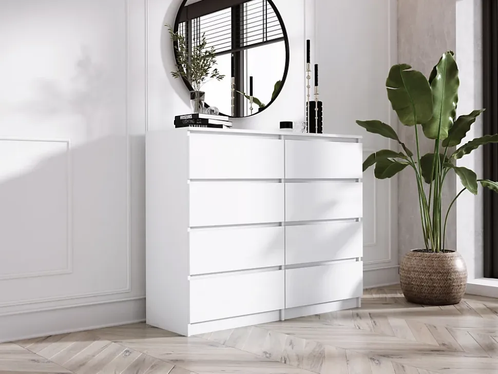 Commode 8 Tiroirs, Blanc Mat, 140 X 101 X 39 Cm