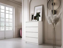 Commode 4 Tiroirs, Blanc Mat, 70 X 39 X 101 Cm