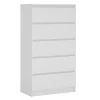 Commode 5 Tiroirs, Blanc Mat 70 X 39 X 125 Cm
