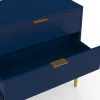 Commode 3 tiroirs BLENIA 80 cm bleu nuit et finitions dorées