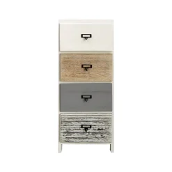 Commode 4 Tiroirs Bois Blanc Beige Gris Monté 79x30x24