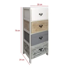 Commode 4 Tiroirs Bois Blanc Beige Gris Monté 79x30x24