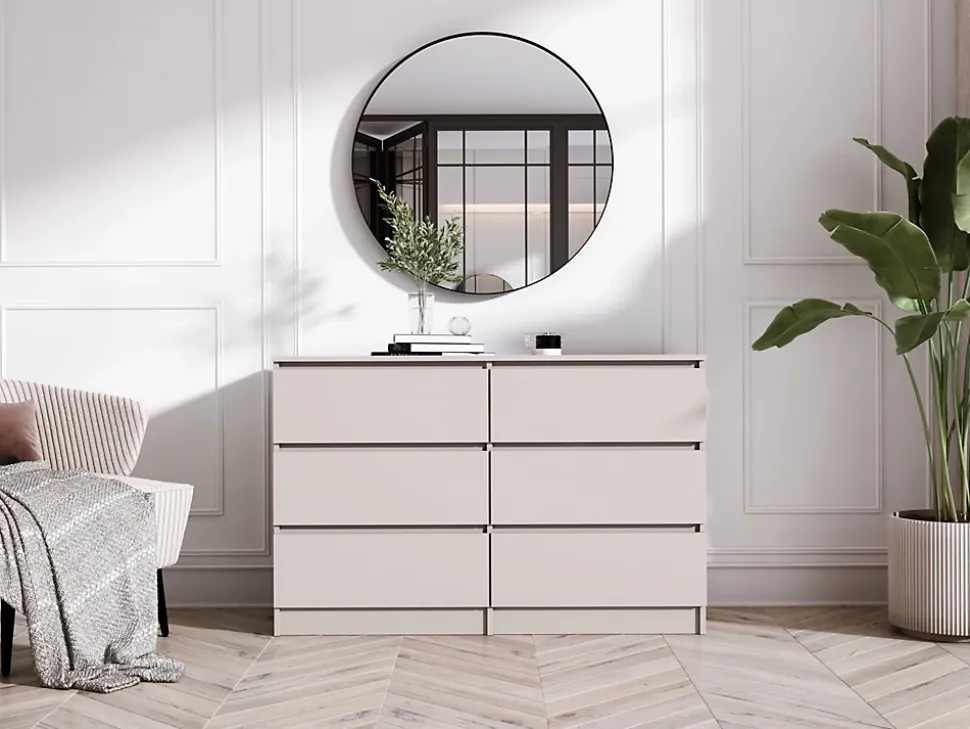 Commode 6 tiroirs, cachemire, 120 x 39 x 79 cm