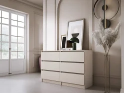 Commode 6 tiroirs, cachemire, 120 x 39 x 79 cm