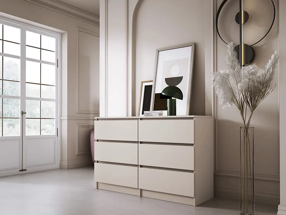 Commode 6 tiroirs, cachemire, 120 x 39 x 79 cm