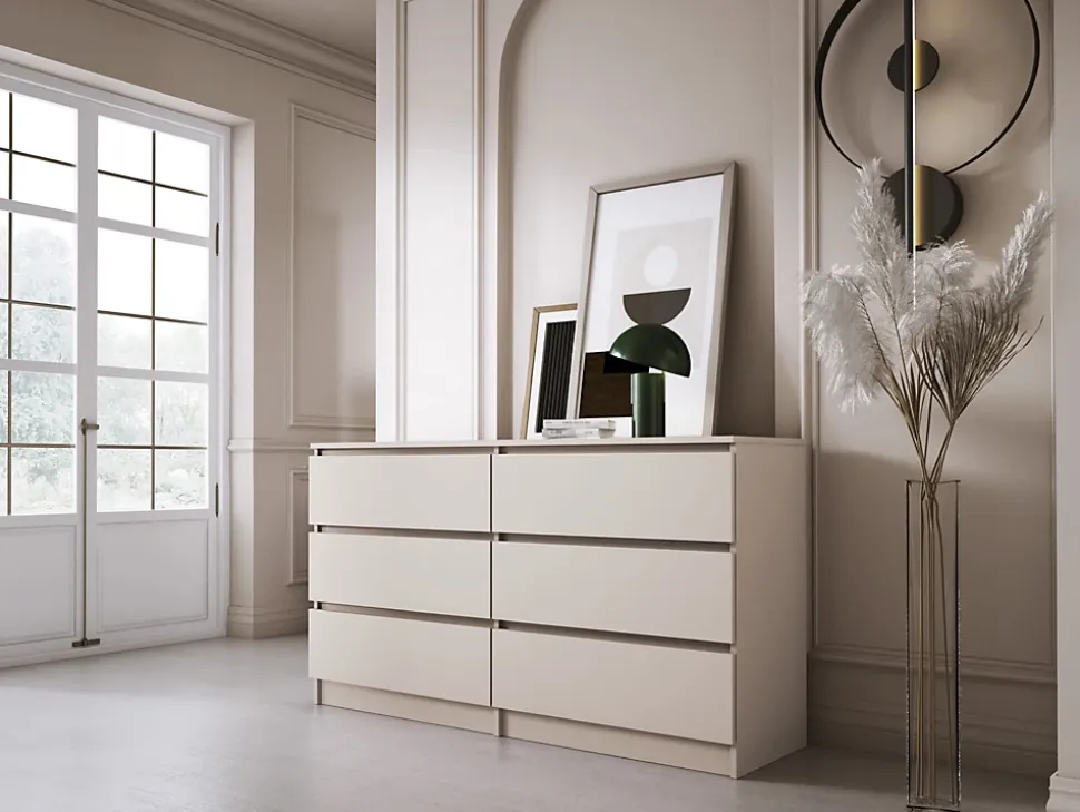 Commode 6 tiroirs, cachemire, 139 x 39 x 79 cm