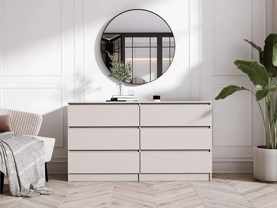 Commode 6 tiroirs, cachemire, 139 x 39 x 79 cm