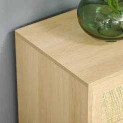Commode 3 tiroirs cannage en rotin dim. 80L x 40l x 80H cm MDF aspect bois clair