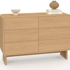 Commode 6 tiroirs CAPUCINE 110 cm façon hêtre design arrondi