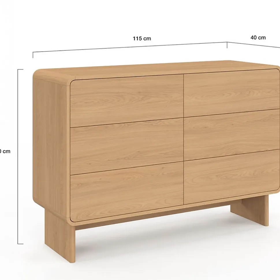 Commode 6 tiroirs CAPUCINE 110 cm façon hêtre design arrondi