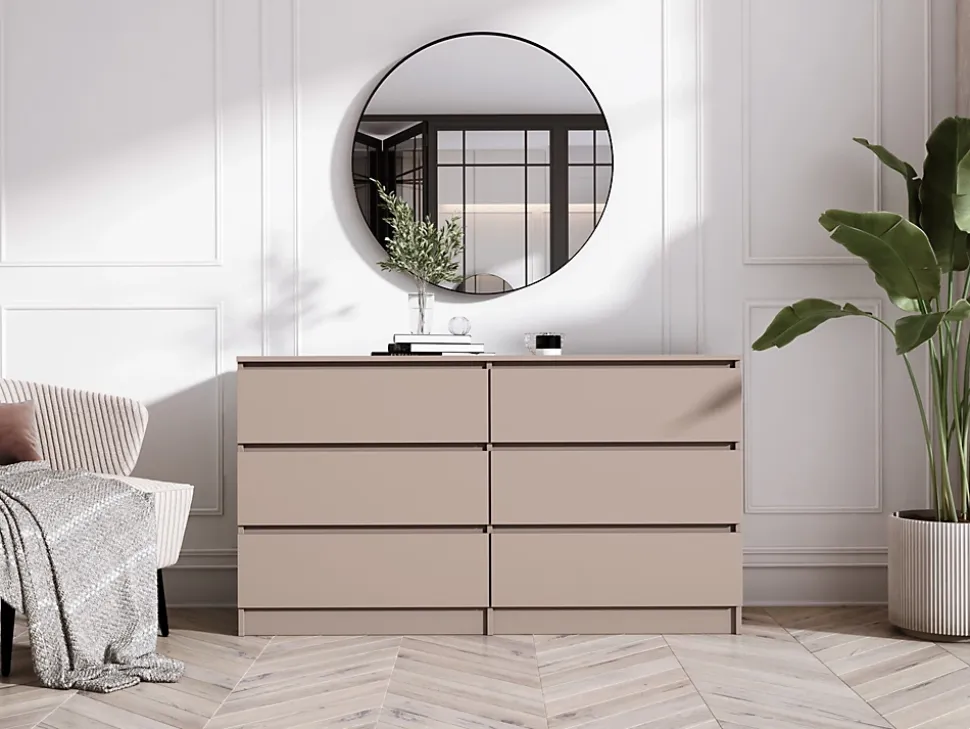 Commode 6 tiroirs, caramel, 139 x 39 x 79 cm