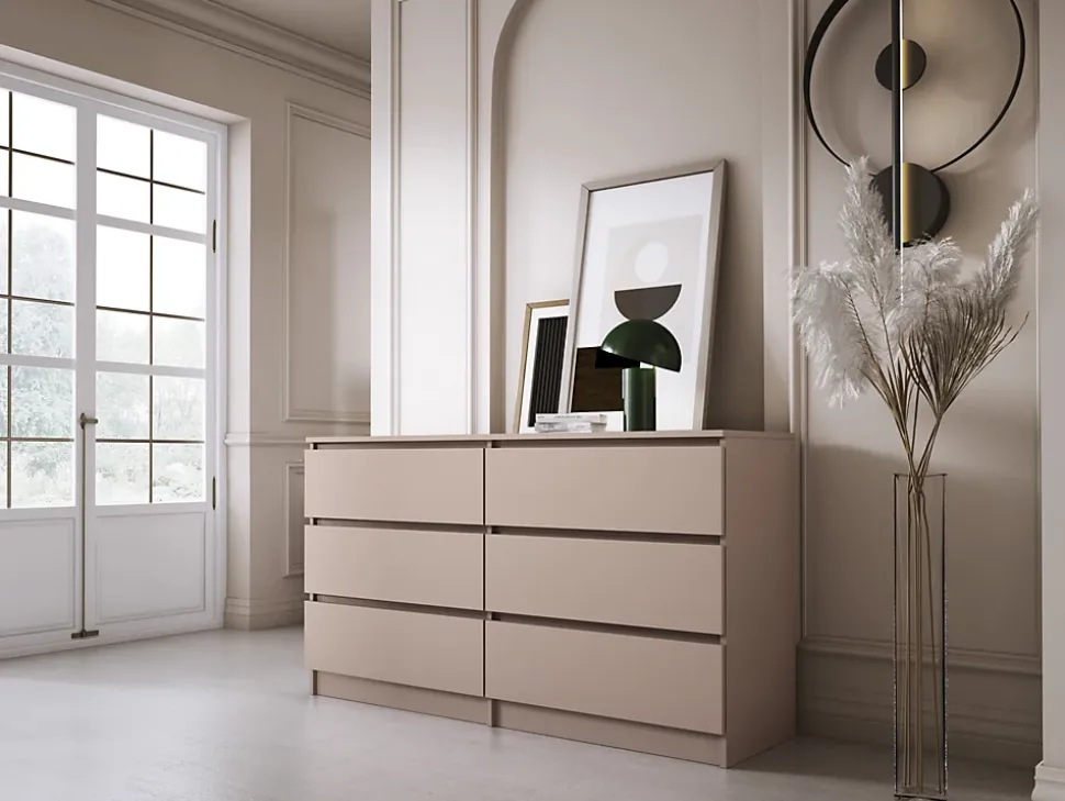 Commode 6 tiroirs, caramel, 139 x 39 x 79 cm