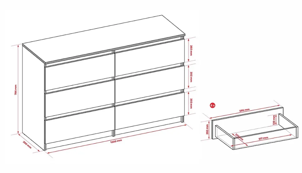 Commode 6 Tiroirs, Chêne Sonoma, 120 X 39 X 79 Cm