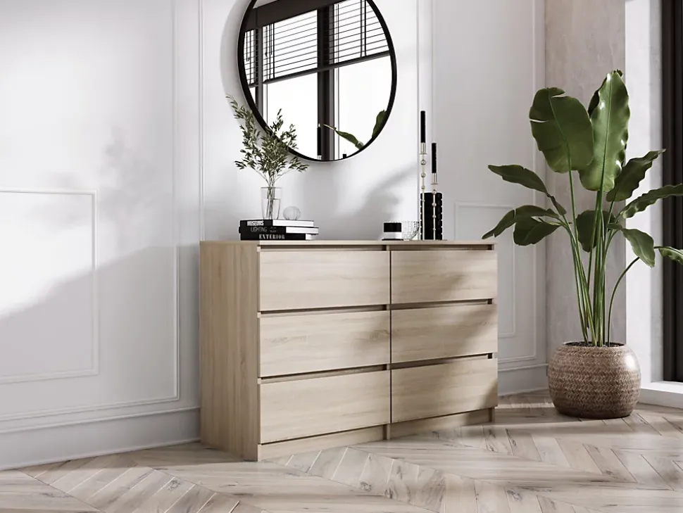 Commode 6 Tiroirs, Chêne Sonoma, 120 X 39 X 79 Cm