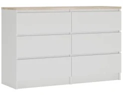 Commode 6 Tiroirs, Chêne Sonoma / Blanc Top, 120 X 39 X 78 Cm