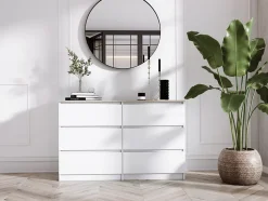 Commode 6 Tiroirs, Chêne Sonoma / Blanc Top, 120 X 39 X 78 Cm