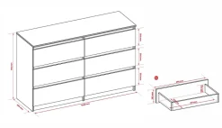 Commode 6 Tiroirs, Chêne Sonoma / Blanc Top, 120 X 39 X 78 Cm