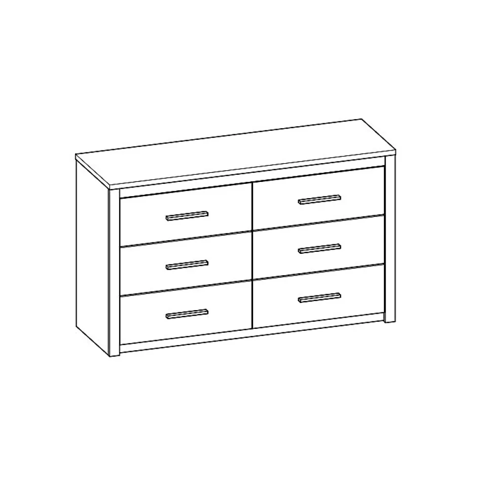Commode 6 tiroirs Colorado - Décor Chene Kornberg - L 129,1 x H 77,1 x P 41,8 cm - DEMEYERE