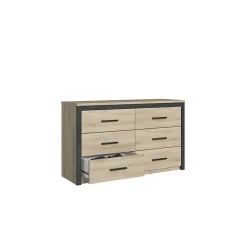 Commode 6 tiroirs Colorado - Décor Chene Kornberg - L 129,1 x H 77,1 x P 41,8 cm - DEMEYERE