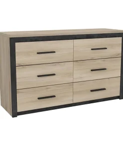 Commode 6 tiroirs Colorado - Décor Chene Kornberg - L 129,1 x H 77,1 x P 41,8 cm - DEMEYERE