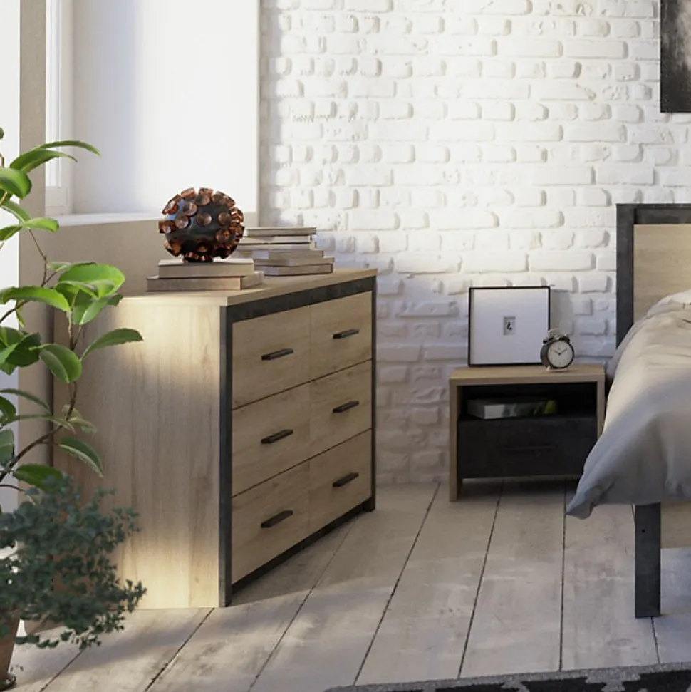 Commode 6 tiroirs Colorado - Décor Chene Kornberg - L 129,1 x H 77,1 x P 41,8 cm - DEMEYERE