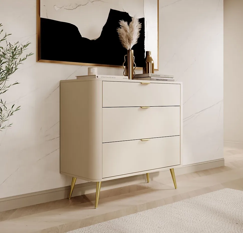 Commode 3 tiroirs couleur beige largeur 90 cm OVAL
