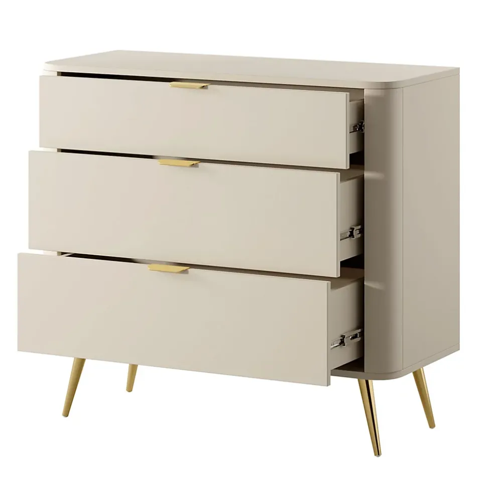 Commode 3 tiroirs couleur beige largeur 90 cm OVAL