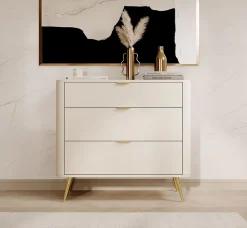 Commode 3 tiroirs couleur beige largeur 90 cm OVAL