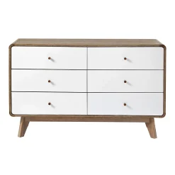 Commode 6 Tiroirs Décor Bois et Blanc - ALBURA
