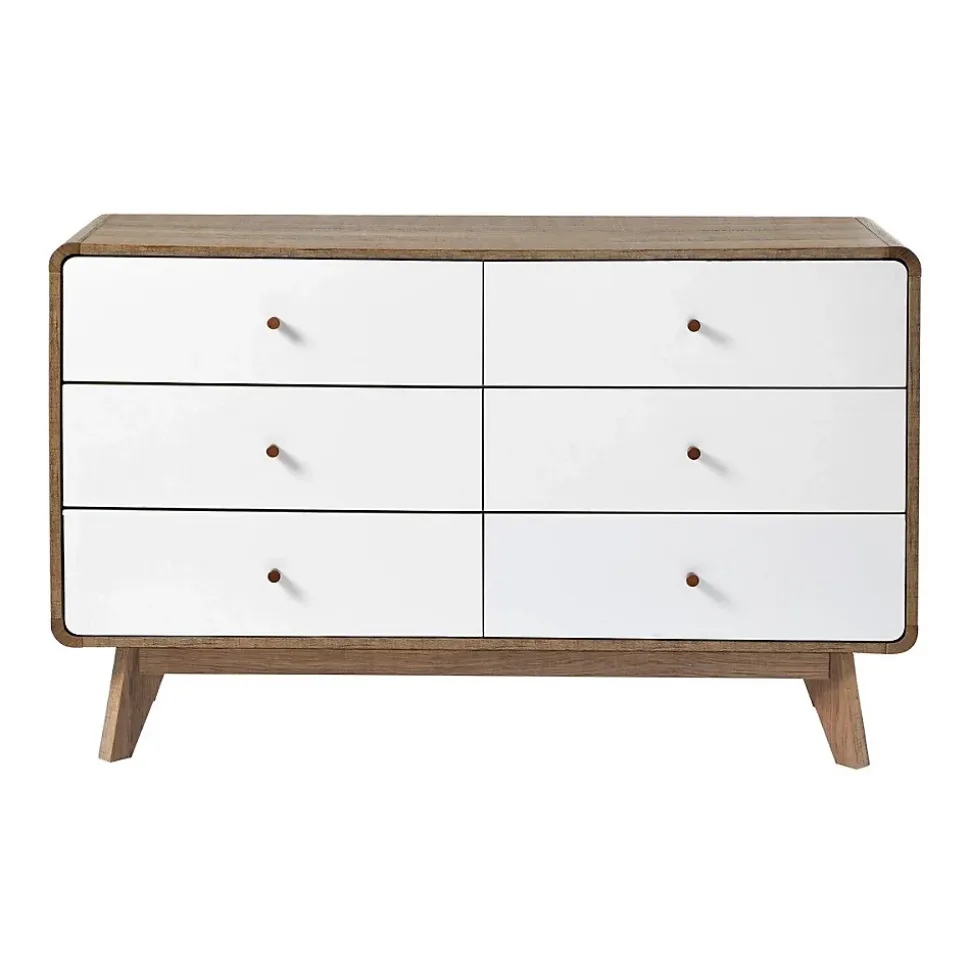 Commode 6 Tiroirs Décor Bois et Blanc - ALBURA