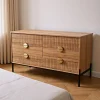 Commode 6 tiroirs décor bois rainuré 124cm - VALLO