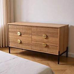 Commode 6 tiroirs décor bois rainuré 124cm - VALLO