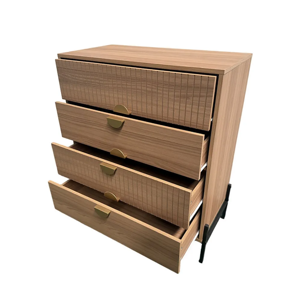 Commode 4 tiroirs décor bois rainuré 84cm - VALLO