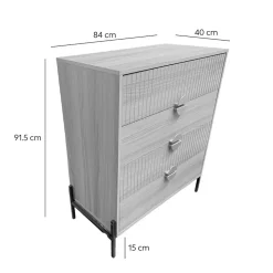 Commode 4 tiroirs décor bois rainuré 84cm - VALLO