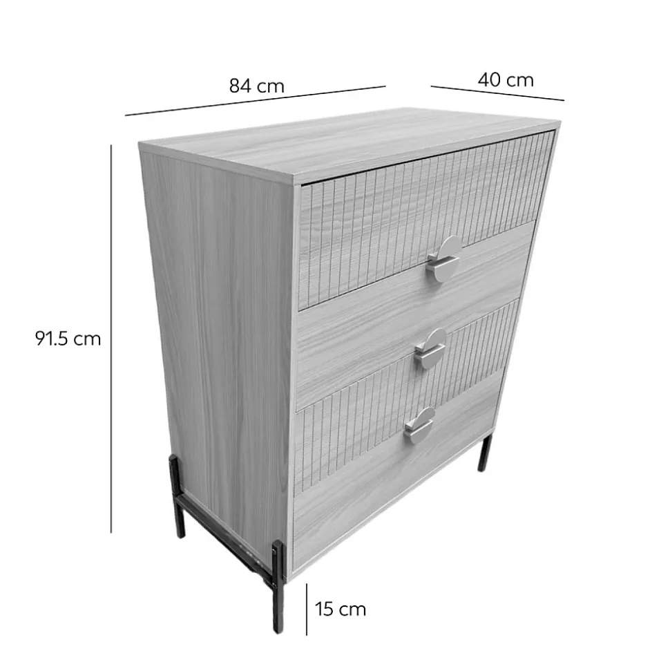 Commode 4 tiroirs décor bois rainuré 84cm - VALLO