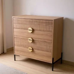 Commode 4 tiroirs décor bois rainuré 84cm - VALLO