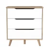 Commode 3 tiroirs décor chêne et blanc pieds bois massif - ALBANE