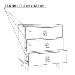 Commode 3 tiroirs décor chêne et blanc pieds bois massif - ALBANE