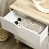 Commode 6 tiroirs design scandinave piètement effilé incliné bois pin panneaux blanc effet bois
